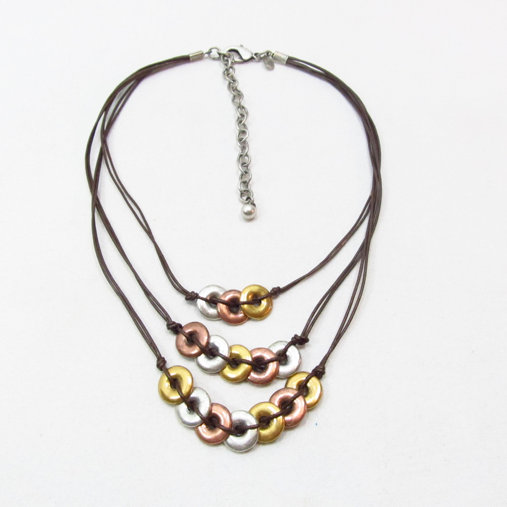 Chicos 3 Strand Metal Tri Color Beaded Necklace